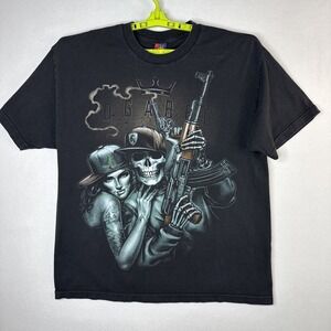 OG Abel Skeleton Lady Tattoo Guns Graphic Tee Black XL Streetwear Skull Goth